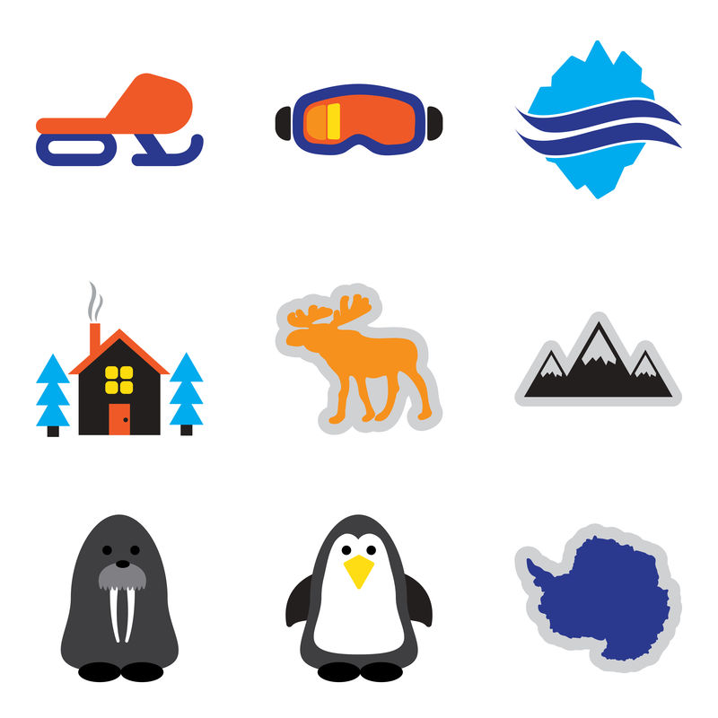 北极白底扁平网络图标集