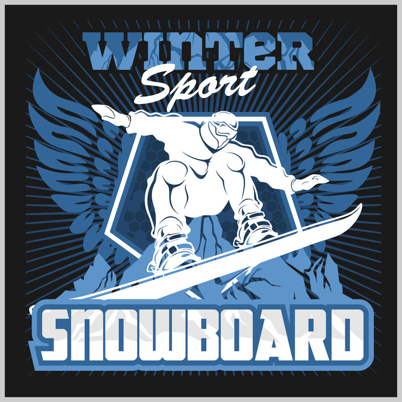 滑雪板-冬季运动。矢量股票图。