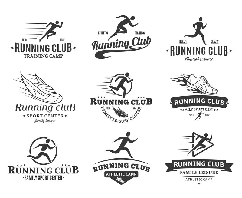 运行俱乐部徽标、图标和设计元素