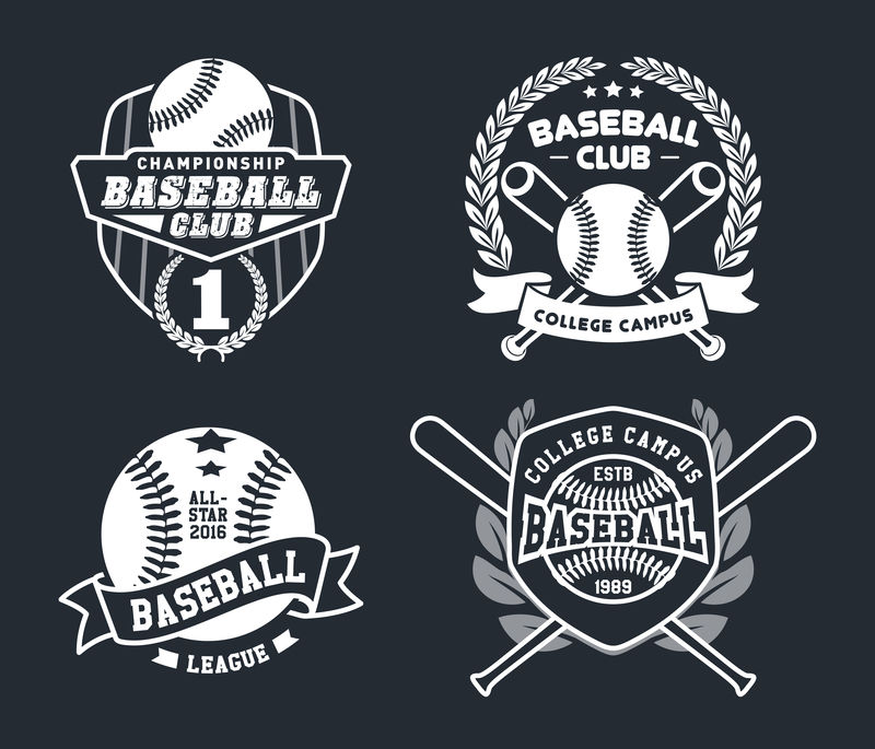棒球矢量-一套老式棒球标签和徽章