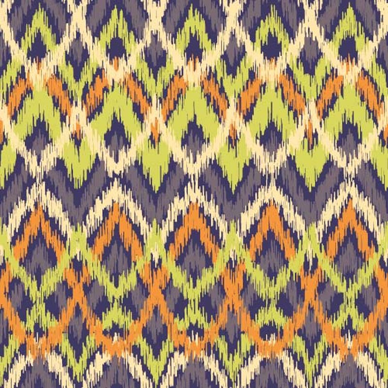 矢量彩色无缝伊卡图案-曲折的图形元素