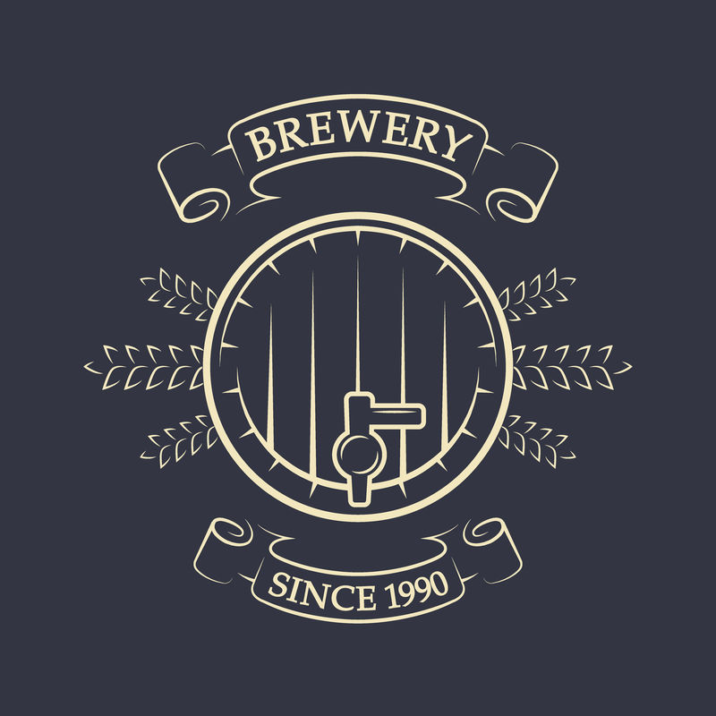 工艺酿造。啤酒桶。复古徽章。