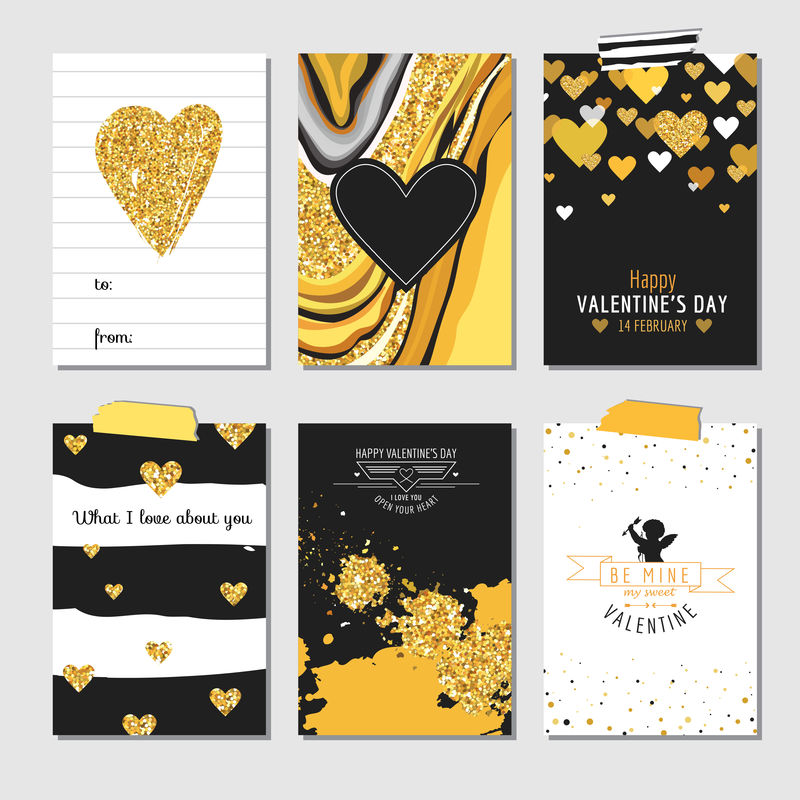 一套金光闪闪的爱情卡片-婚礼,情人节,
