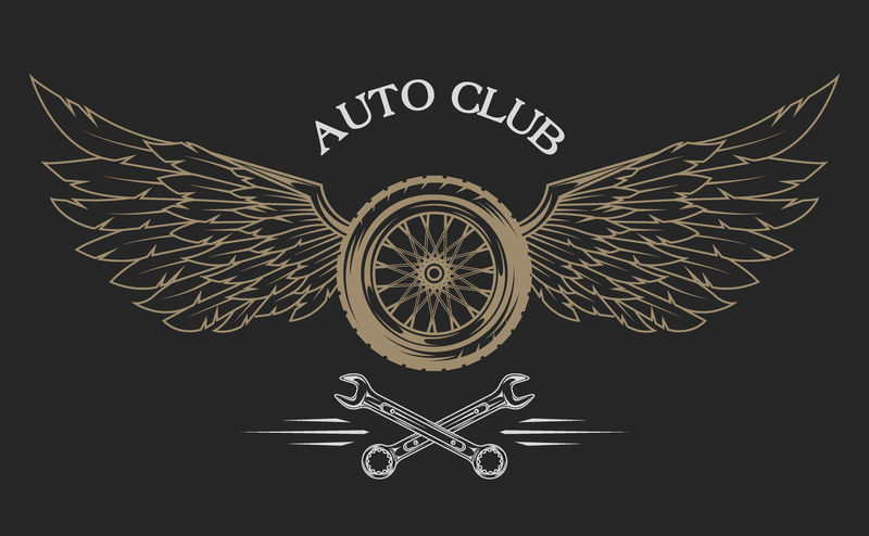 带羽毛标志的轮子和翅膀。