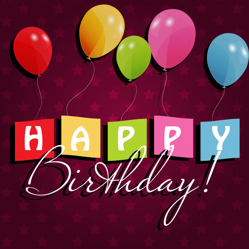 带彩球的生日卡，矢量插图