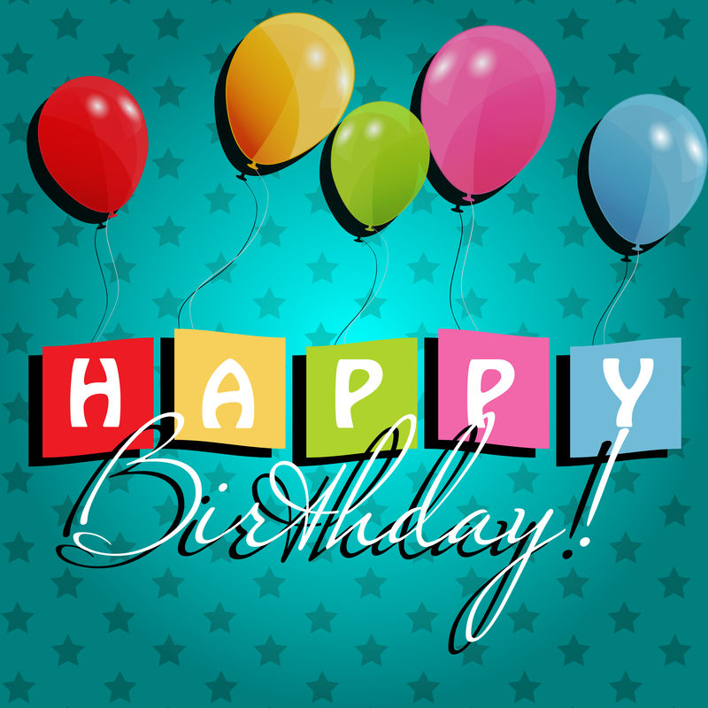 带彩球的生日卡，矢量插图