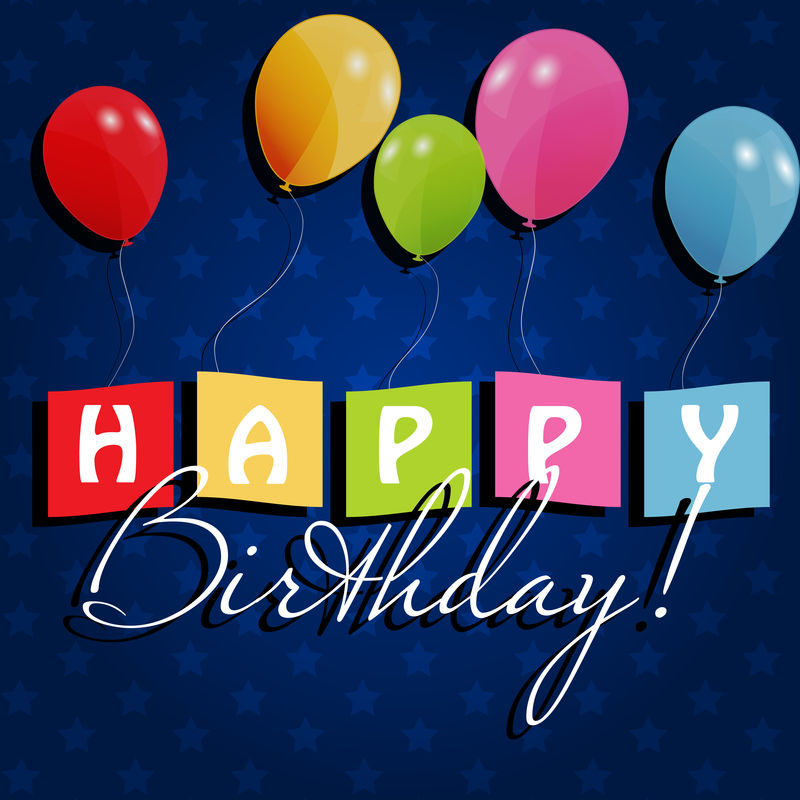 带彩球的生日卡，矢量插图