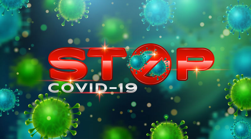 停止Covid-19标志和符号，载体图解概念冠状病毒Covid-19。矢量图示