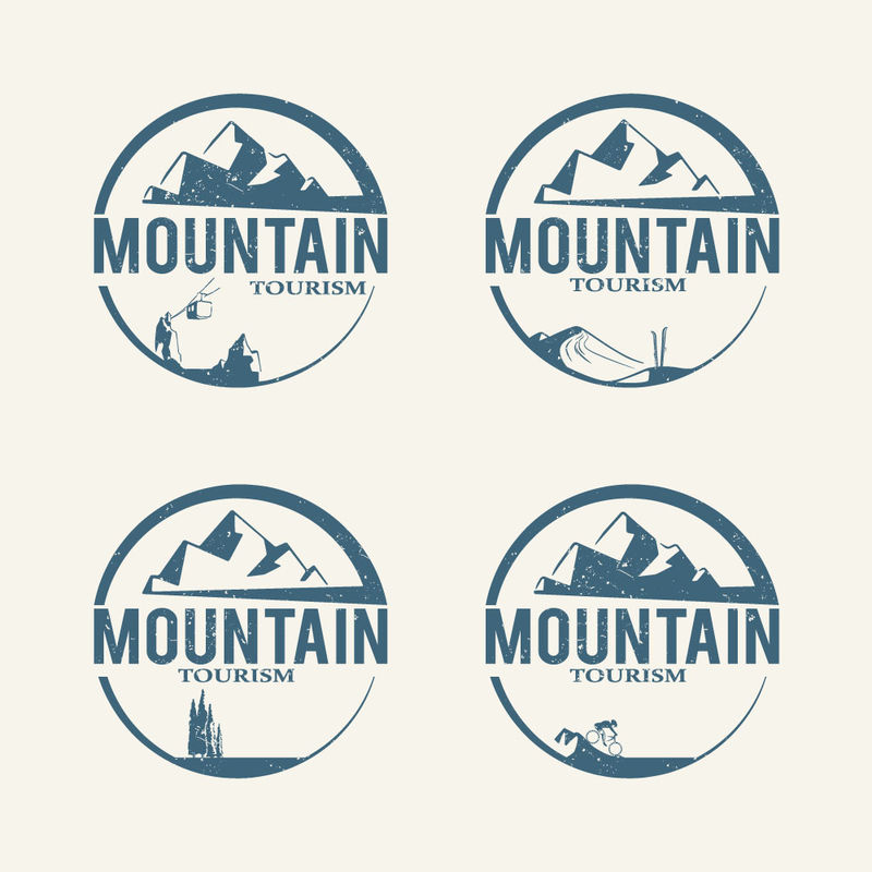 收集冬季运动徽章和标签-复古风格的矢量设计元素