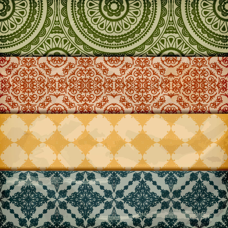 矢量无缝花边在皱巴巴的纸上，粗糙的文本