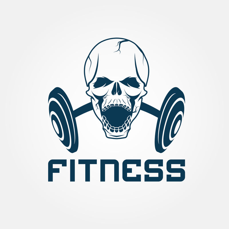 侵略性头骨和杠铃健身标志