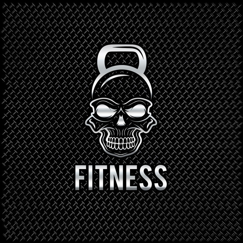 以壶铃健身理念为形式的银色头骨