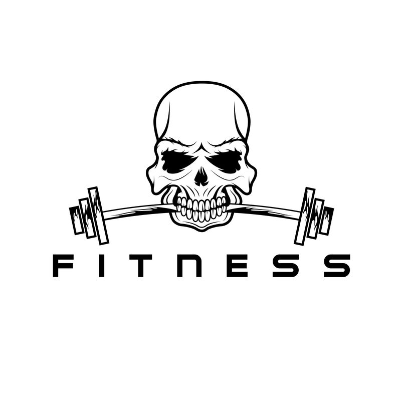 把杠铃放在牙齿上的头骨