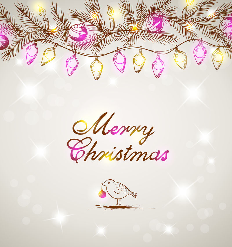 有鸟和装饰品的圣诞背景