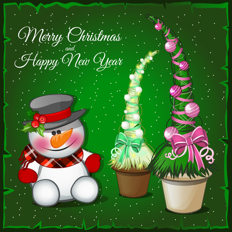 雪人和相关的云杉绿