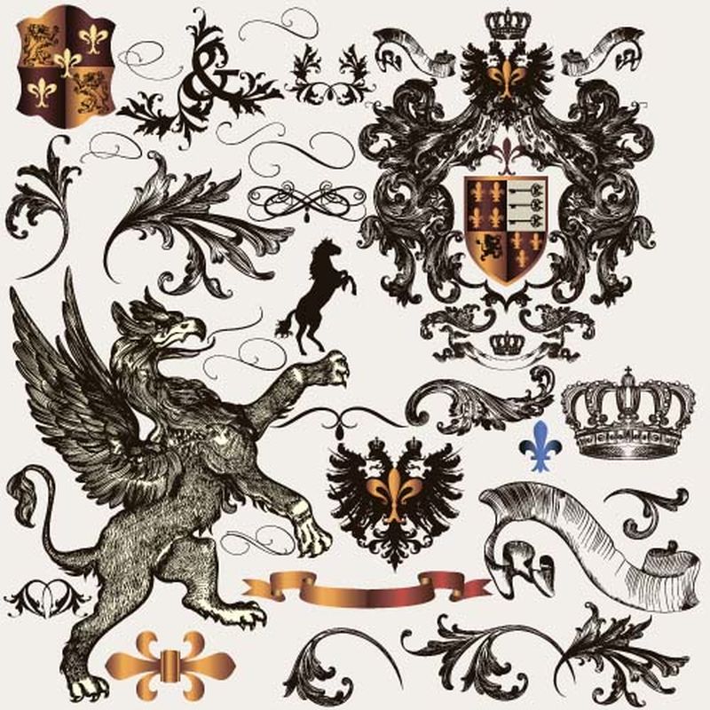 复古风格的矢量设计元素纹章集