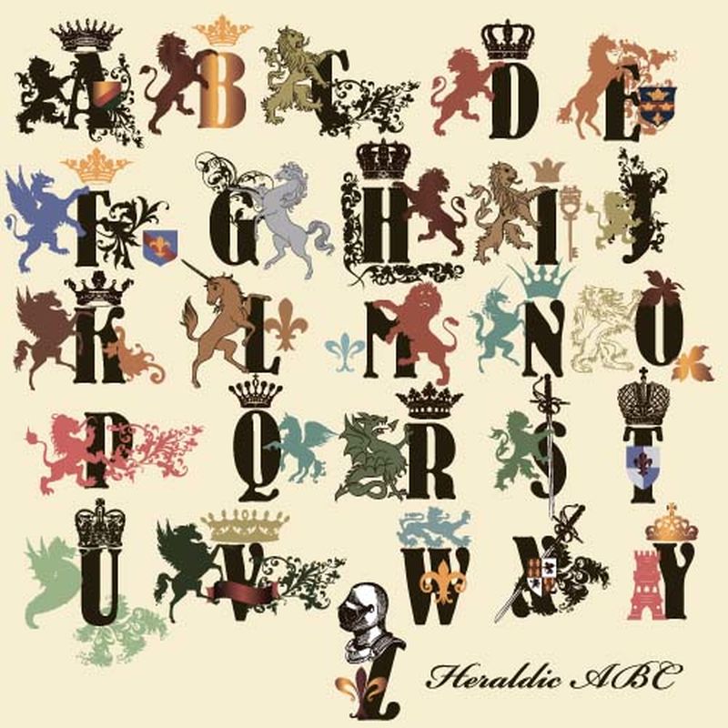 复古风格的纹章装饰字母集