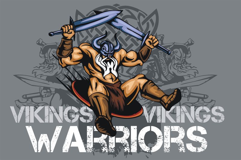 北欧海盗双剑吉祥物卡通