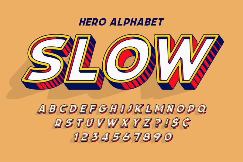 时尚的3d滑稽字体设计，彩色字母表，字体。