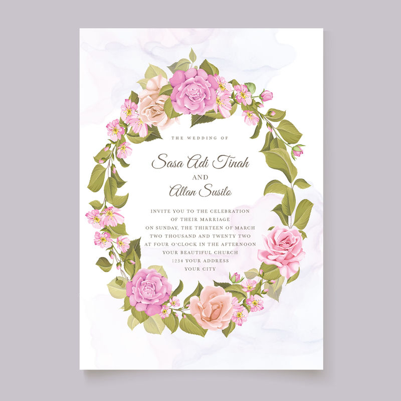 矢量婚礼花卉请帖设计