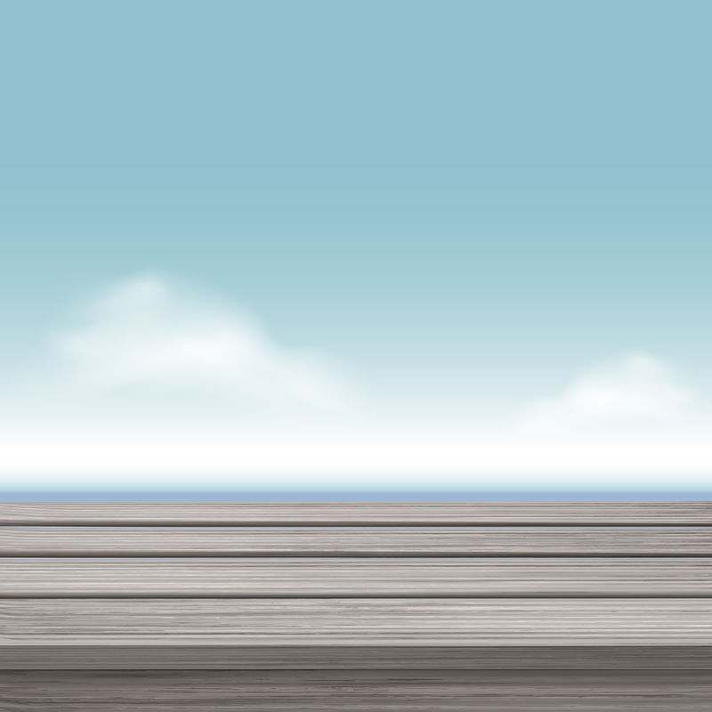 碧海蓝天的木桌