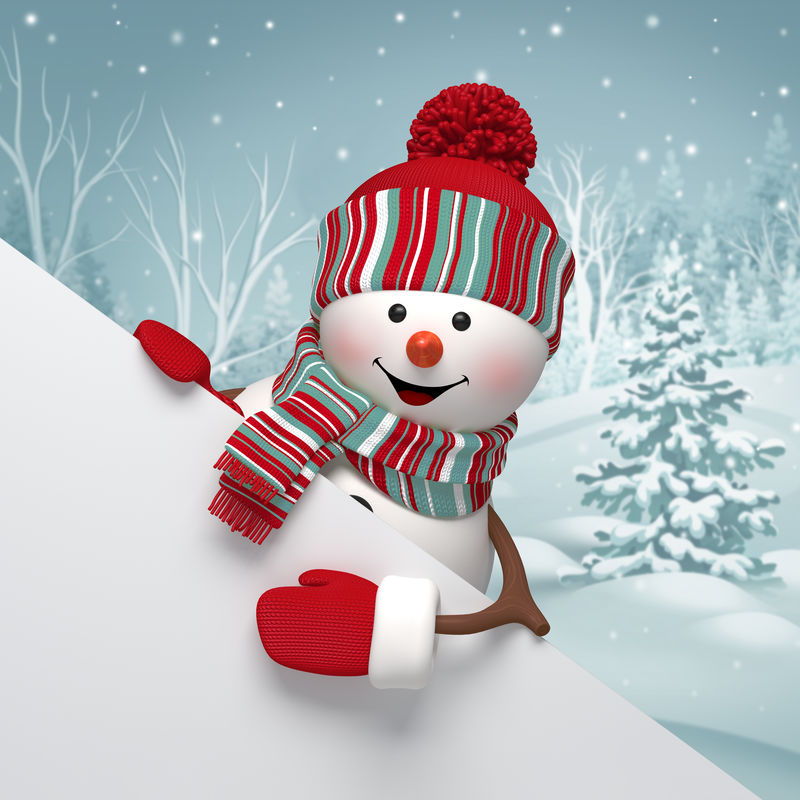 3D雪人,圣诞旗帜,冬季背景