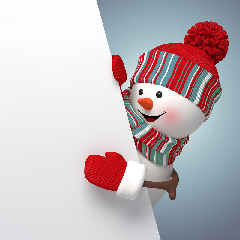 3d雪人、圣诞横幅、新年背景