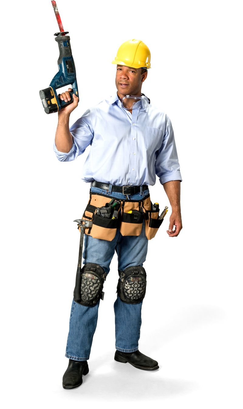 白色背景上的建筑工人