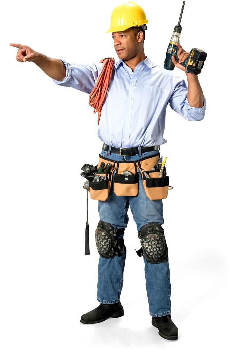 白色背景上的建筑工人