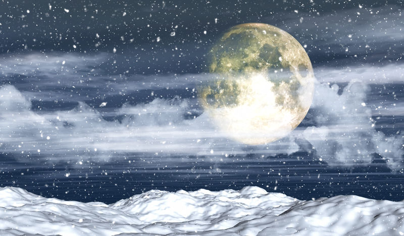 带月亮的三维雪景