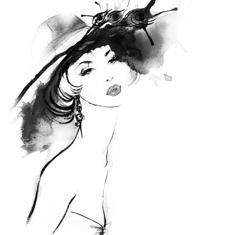 白色背景上时尚的水彩美女