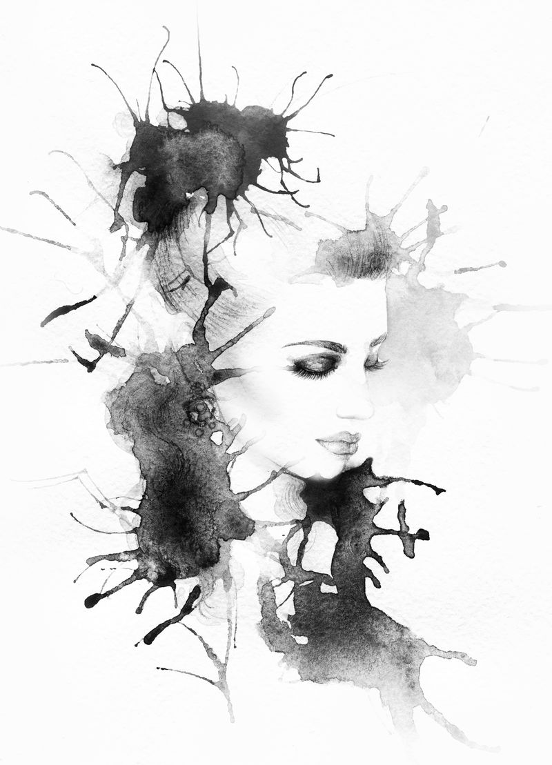 白色背景上时尚的水彩美女
