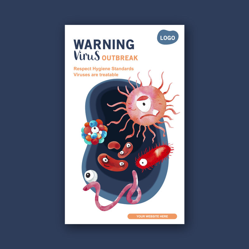 带有埃博拉病毒、水彩画芽孢杆菌插图的病毒海报设计