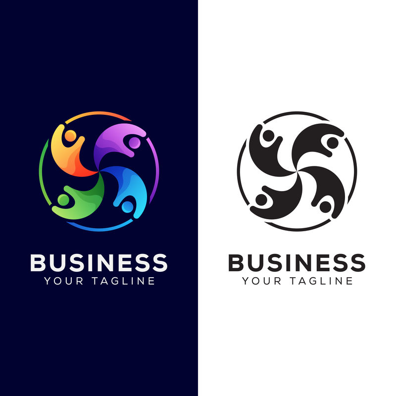 五颜六色的商务人士团体标志。人脉标志设计