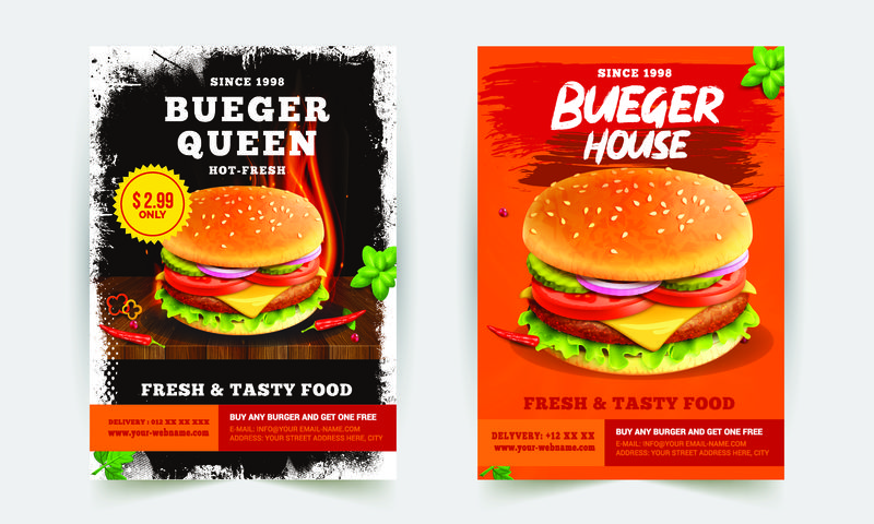 矢量汉堡包快餐海报设计