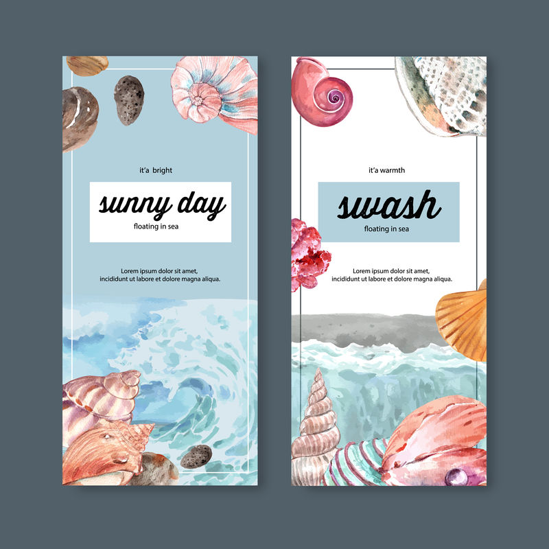 波浪贝类概念横幅设计，柔和主题矢量