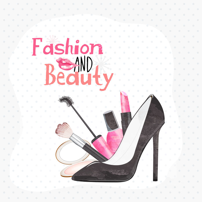 创意女性化妆品和凉鞋。