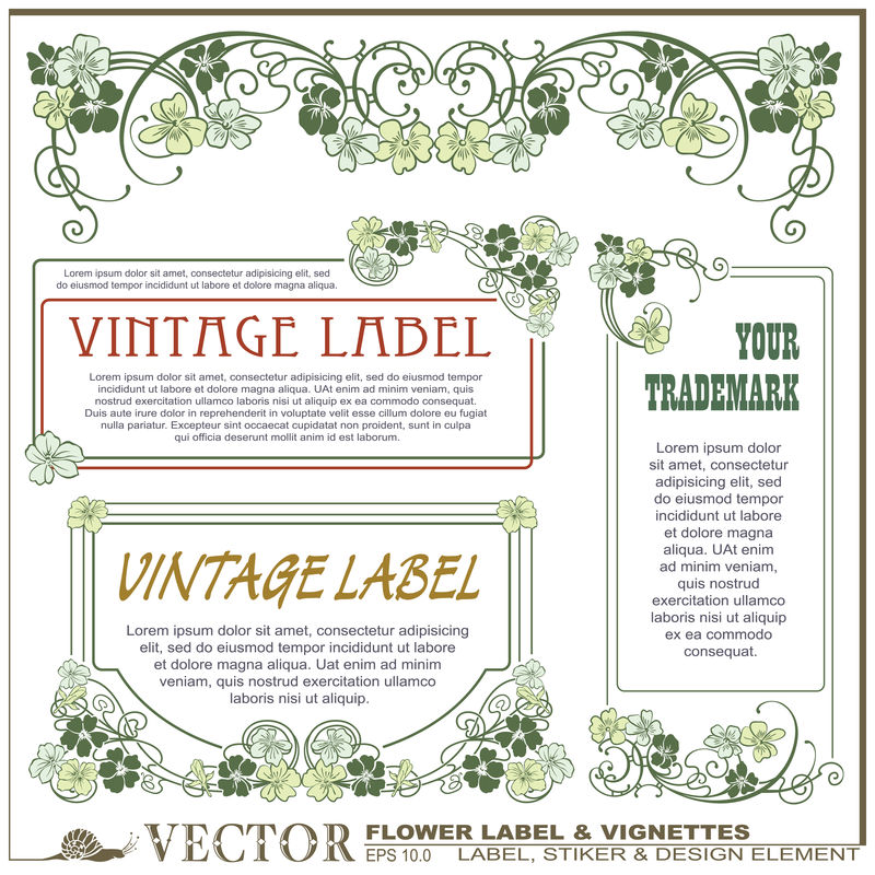 不同版本的矢量复古花卉标签