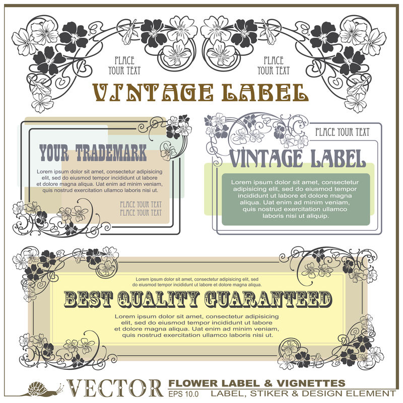 不同版本的矢量复古花卉标签