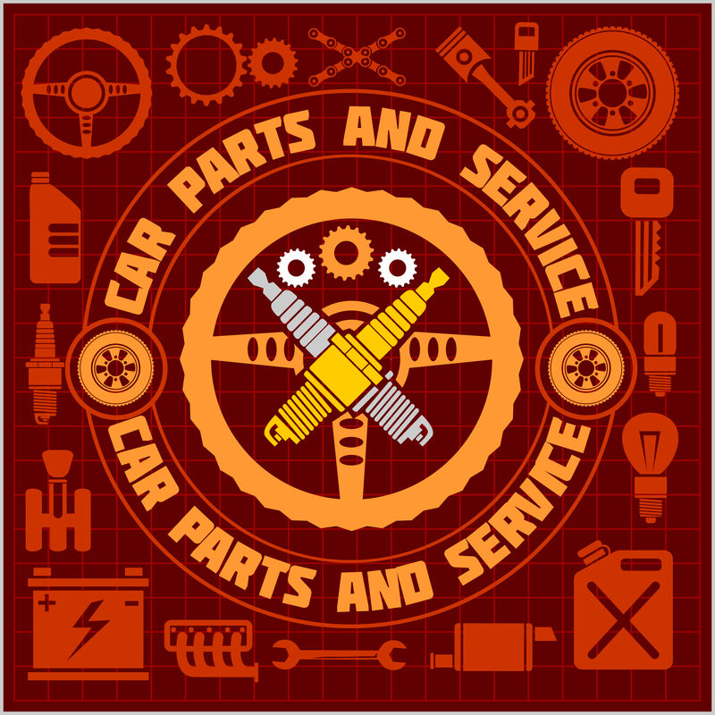 汽车服务图标和标签设置。