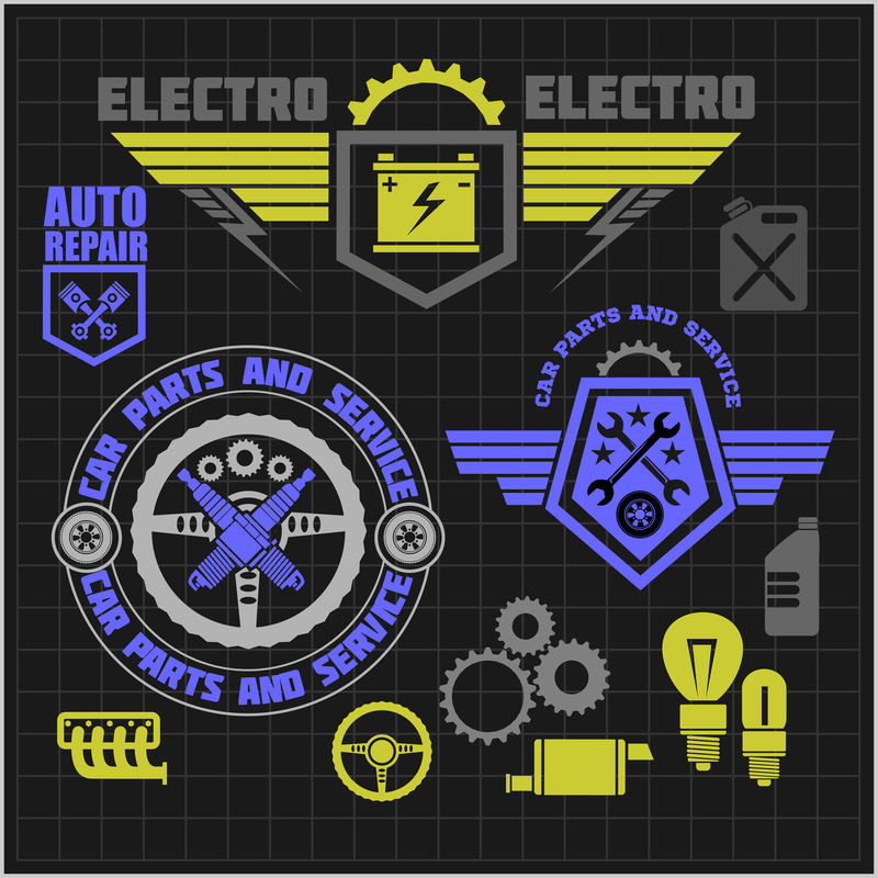 汽车服务图标和标签设置。