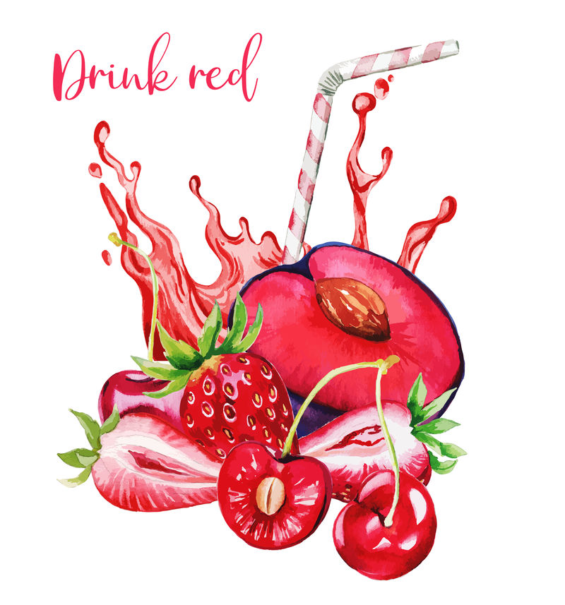 红色水果和浆果成分，带有红色果汁飞溅