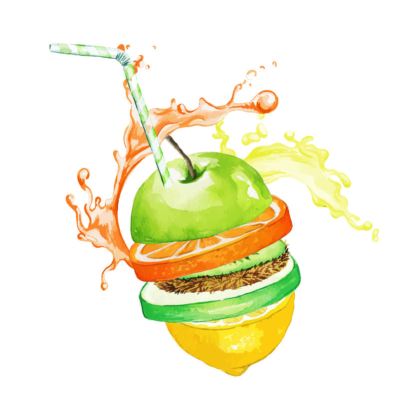 一堆水果片,果汁溅在背景上