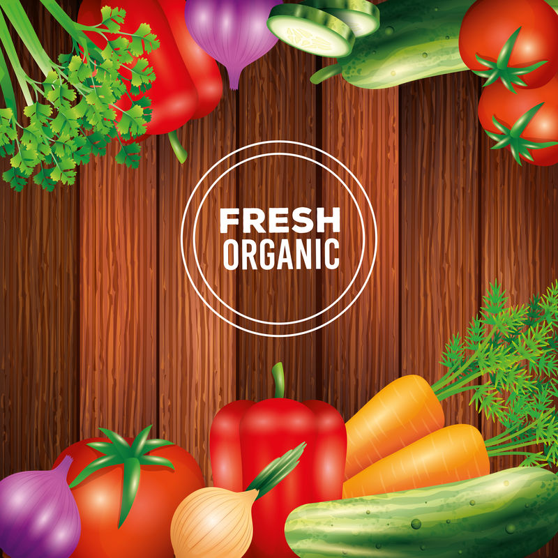 新鲜有机蔬菜、健康食品、健康生活方式或木质背景下的饮食