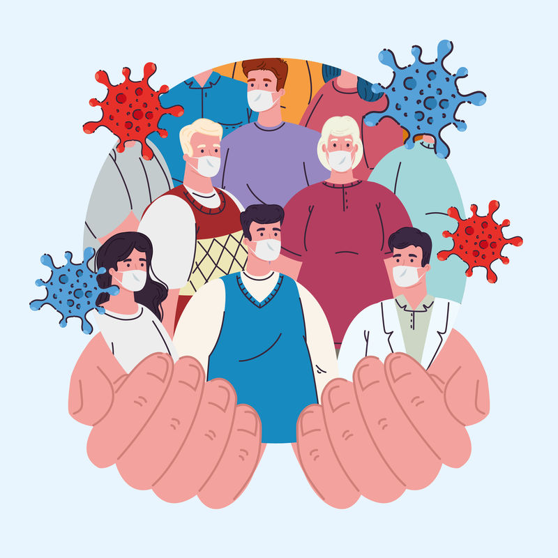 开放式口罩上带医用口罩的男女矢量设计