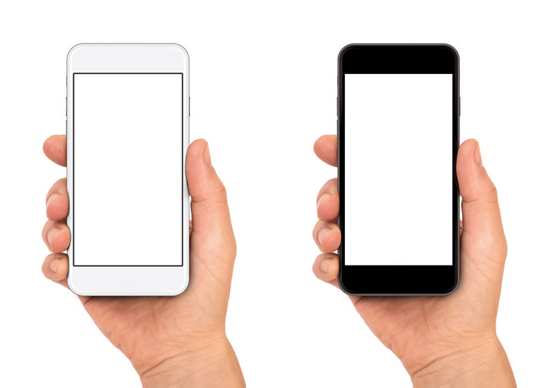 女人手拿着黑白智能手机,iphon6风格