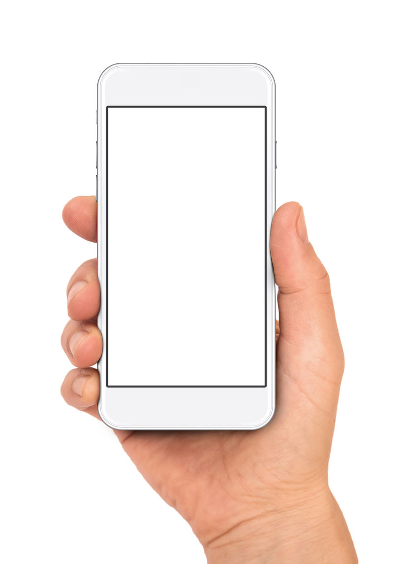 女人手拿白色智能手机，iphon6风格