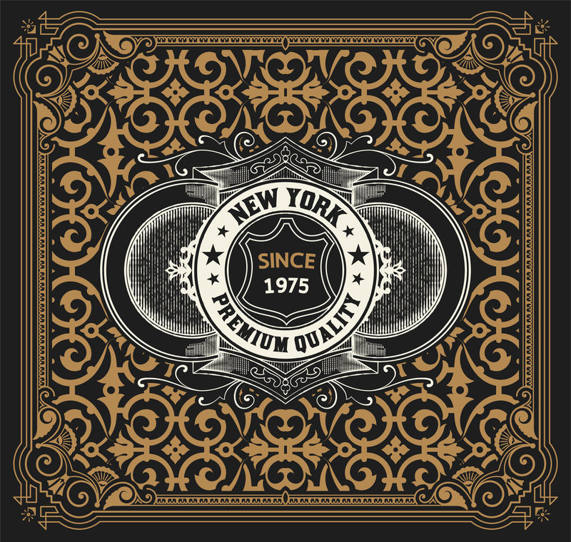 带有巴洛克元素和纹章盾牌的标签。