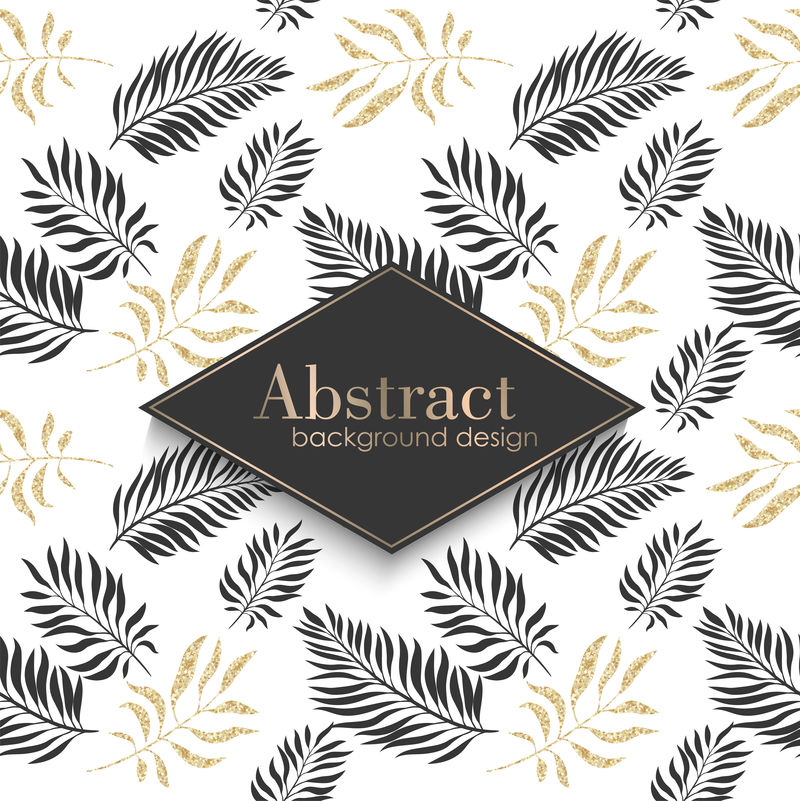 豪华金色图案设计模板热带树叶。矢量背景