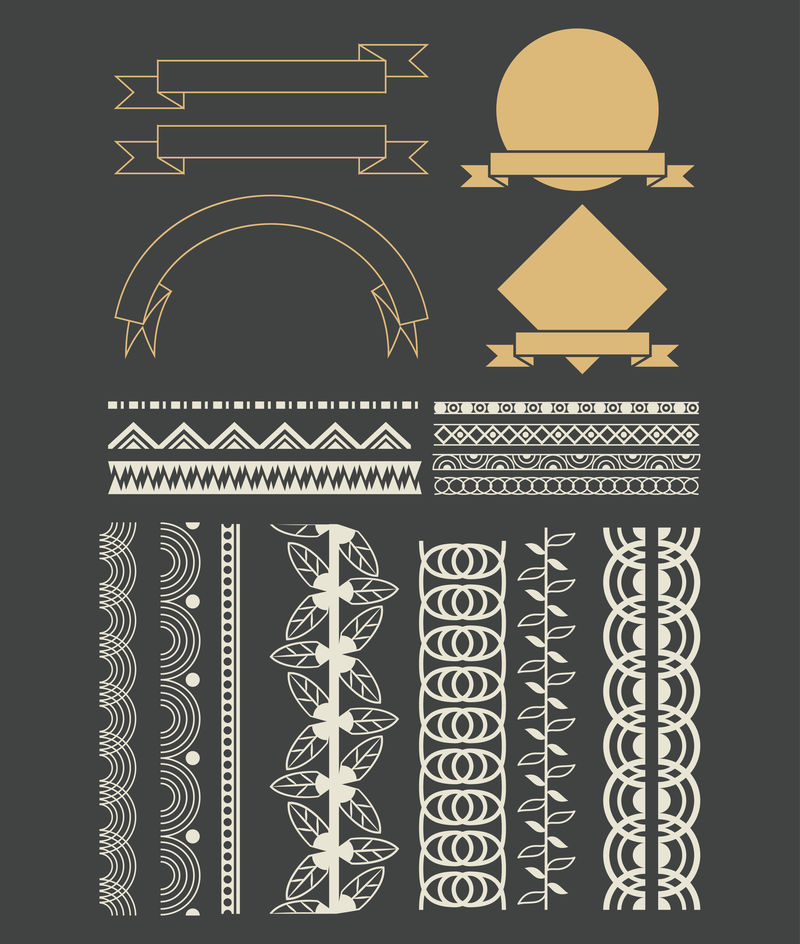 一套装饰彩带横幅卡通